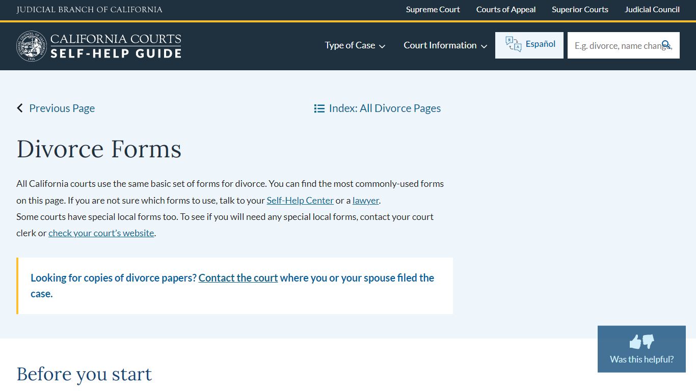 Divorce Forms | California Courts | Self Help Guide